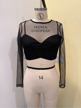 PRIVY Black Mesh Long-Sleeve Crop Top